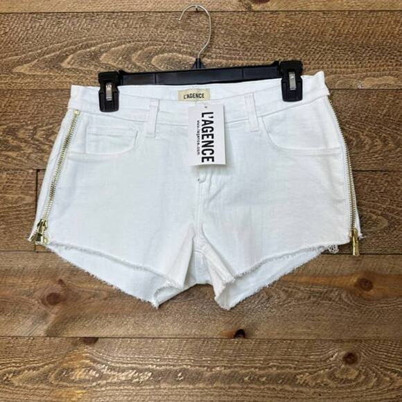 L'AGENCE Audrey Mid Rise White Denim Side Zipper Shorts Size 25 NWT - Picture 6 of 6